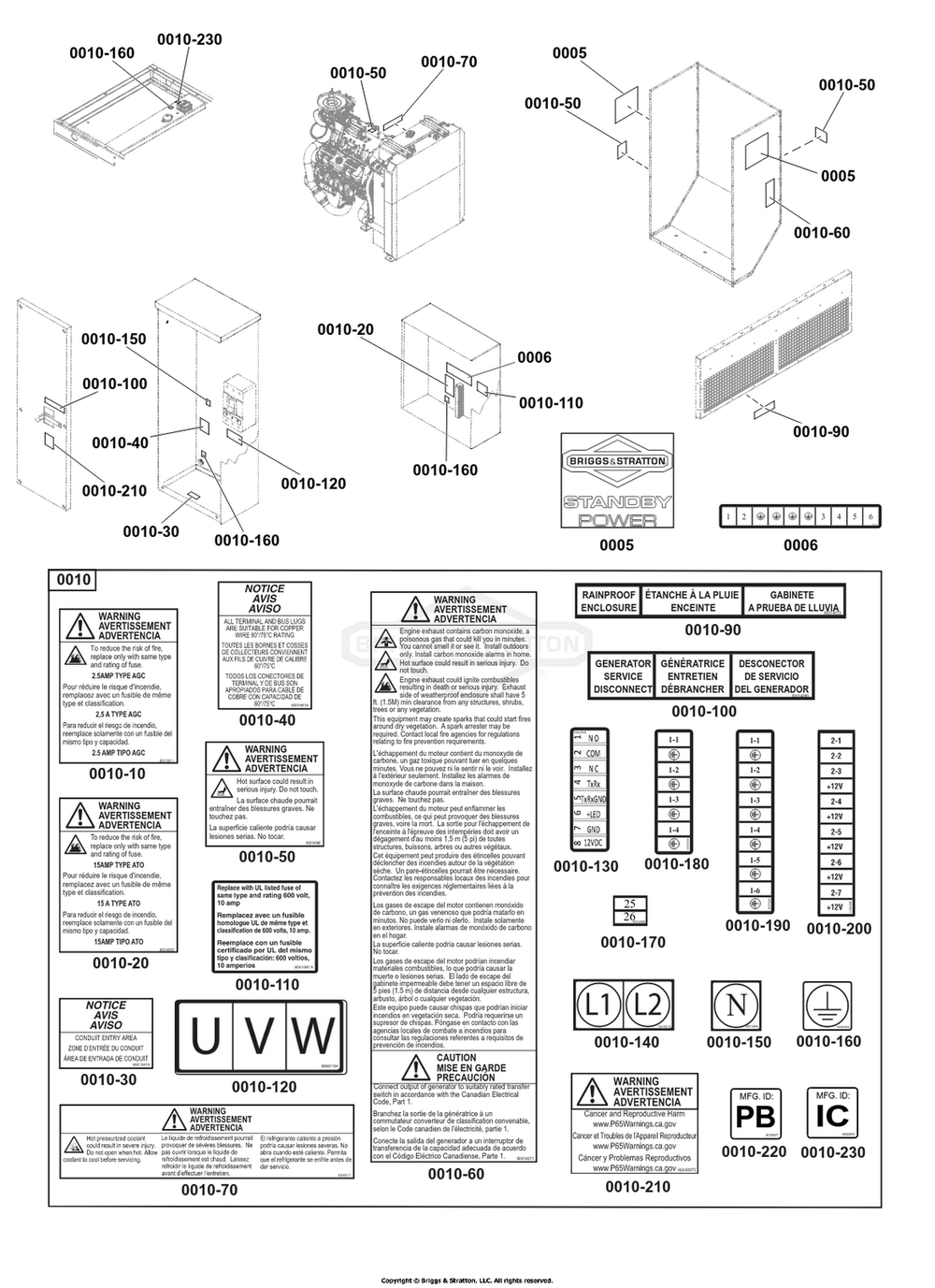 Decals Group - Circuit Protection Diagram and Parts List for 080018-02  Briggs and Stratton Generator